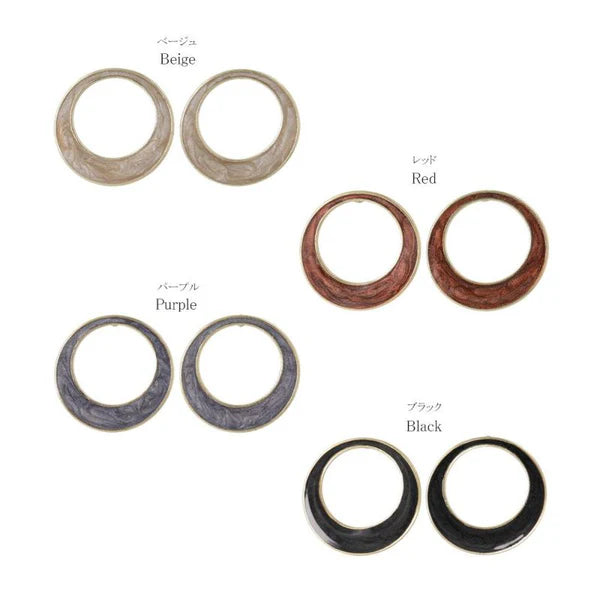 Japanese earrings- Colored Marble Circle Stud Earrings – Titanium Posts