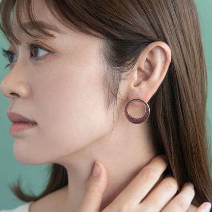 Japanese earrings- Colored Marble Circle Stud Earrings – Titanium Posts