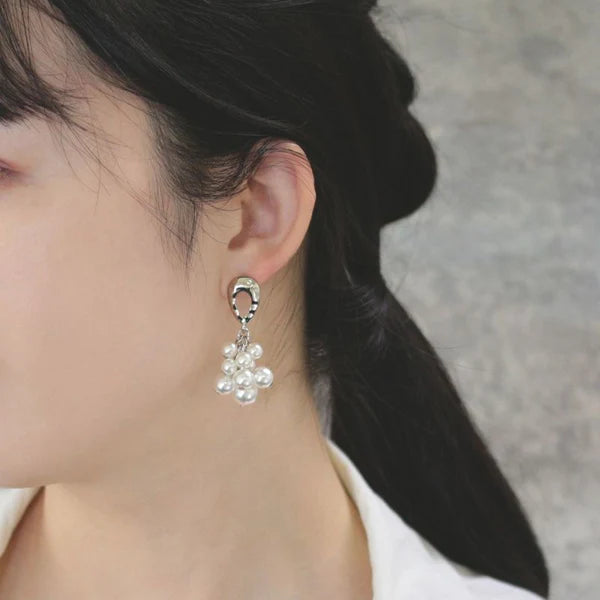 Japanese earrings- Pearl Bubble Metal Stud Earrings – Titanium Posts