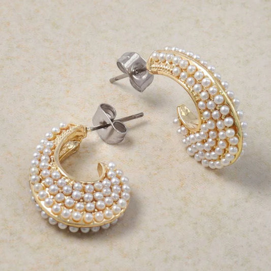 Japanese earrings- Delicate Pearl Pave Metal Studs