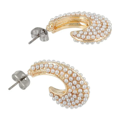 Japanese earrings- Delicate Pearl Pave Metal Studs