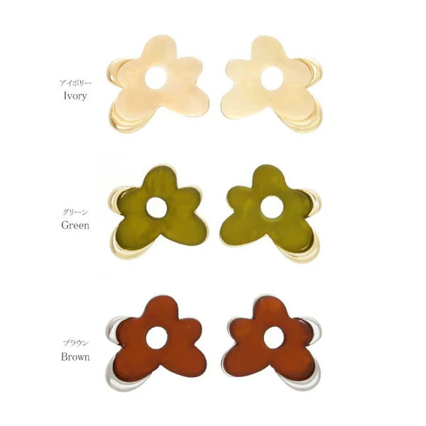 Japanese earrings- matte metal flower stud earrings