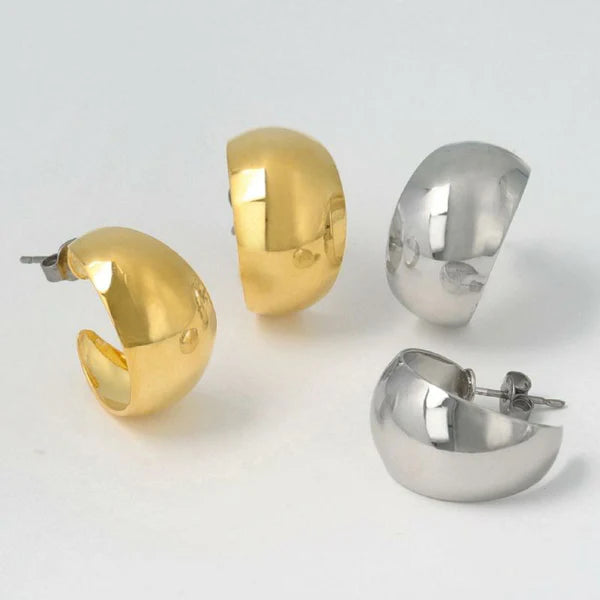 Japanese earrings-Minimalist Mirror curved C-Shape Titanium Stud Earrings - Made in Japan