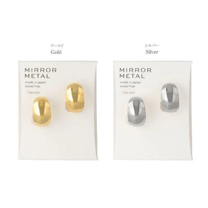 Japanese earrings-Minimalist Mirror curved C-Shape Titanium Stud Earrings - Made in Japan