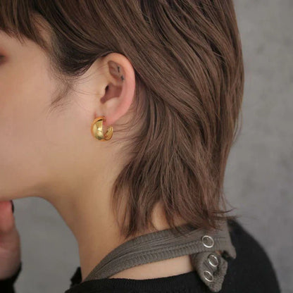 Japanese earrings-Minimalist Mirror curved C-Shape Titanium Stud Earrings - Made in Japan