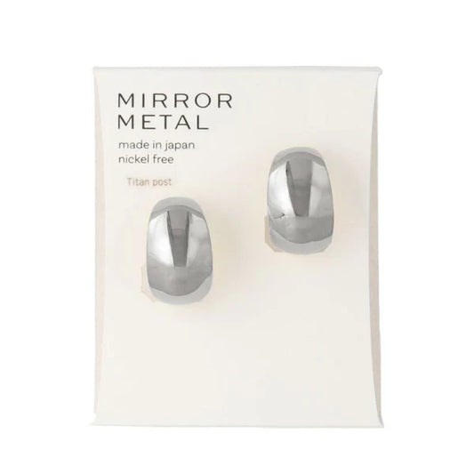 Japanese earrings-Minimalist Mirror curved C-Shape Titanium Stud Earrings - Made in Japan