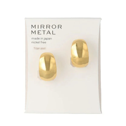 Japanese earrings-Minimalist Mirror curved C-Shape Titanium Stud Earrings - Made in Japan