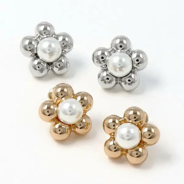Japanese earrings- pearl metal flower stud earrings