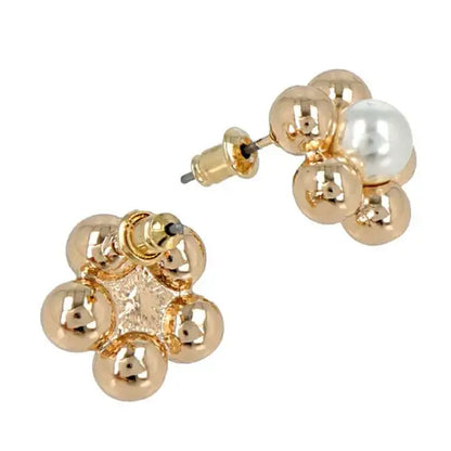 Japanese earrings- pearl metal flower stud earrings