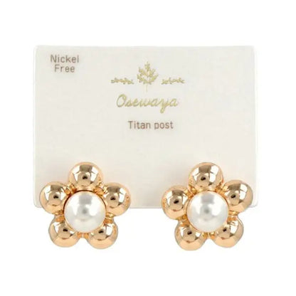 Japanese earrings- pearl metal flower stud earrings