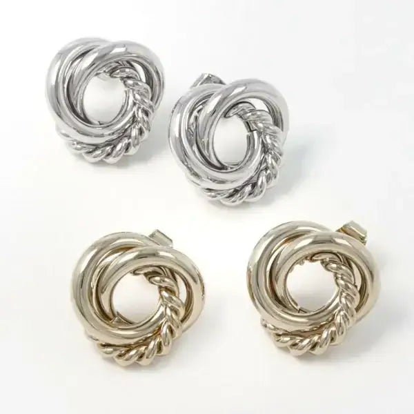 Japanese earrings- Twisted metal circle stud earrings