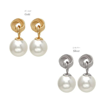 Japanese earrings- Nickel-Free twisted circle Pearl Stud Earrings with Titanium Posts