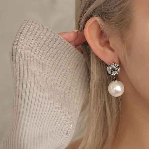 Japanese earrings- Nickel-Free twisted circle Pearl Stud Earrings with Titanium Posts