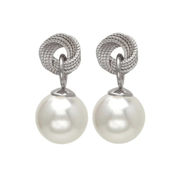 Japanese earrings- Nickel-Free twisted circle Pearl Stud Earrings with Titanium Posts
