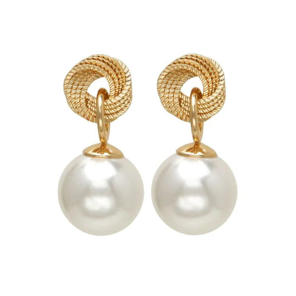 Japanese earrings- Nickel-Free twisted circle Pearl Stud Earrings with Titanium Posts