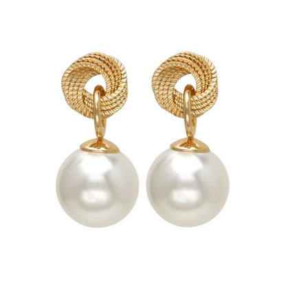 Japanese earrings- Nickel-Free twisted circle Pearl Stud Earrings with Titanium Posts