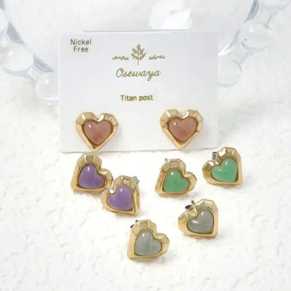Japanese earrings- marble acrylic heart stud earrings
