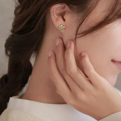 Japanese earrings- marble acrylic heart stud earrings