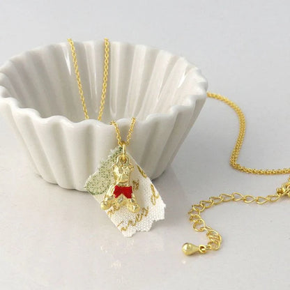Japanese necklace- Ribbon Bear Charm Necklace- Made in Japan