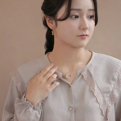 Japanese necklace- Ribbon Bear Charm Necklace- Made in Japan