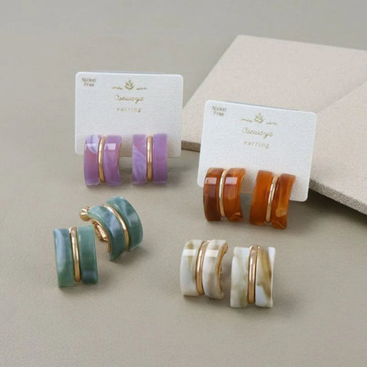 Japanese non-pierced earring- Marble Line Hoop Screw-back Earrings