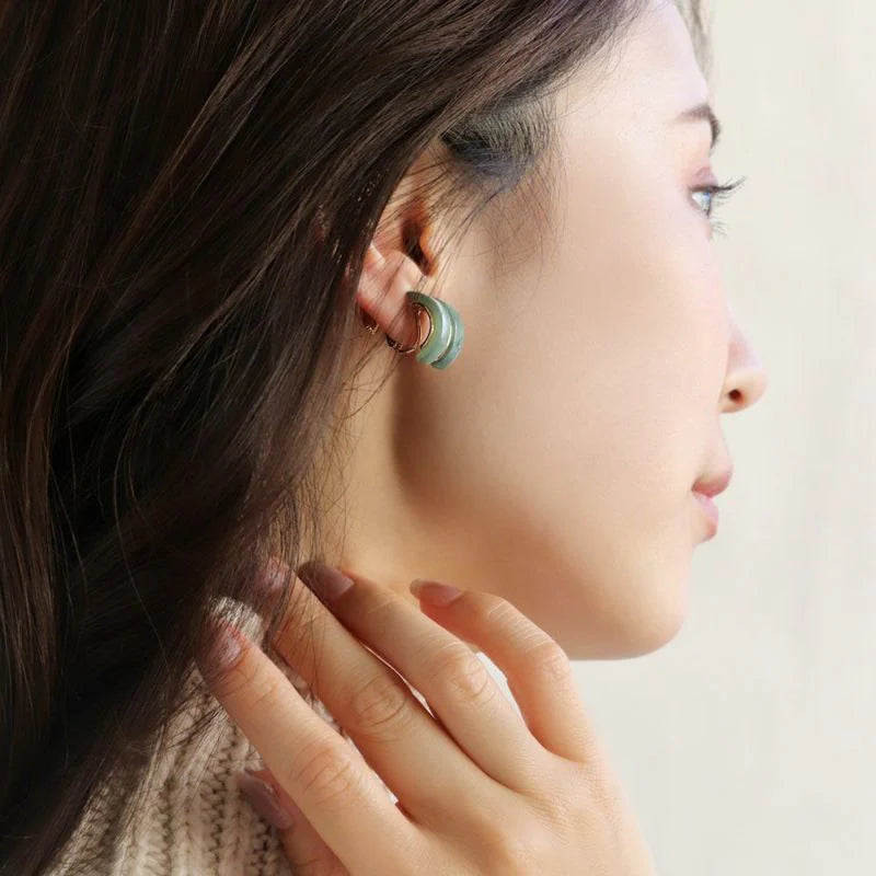 Japanese non-pierced earring- Marble Line Hoop Screw-back Earrings