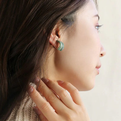 Japanese non-pierced earring- Marble Line Hoop Screw-back Earrings