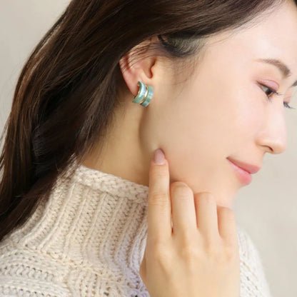 Japanese non-pierced earring- Marble Line Hoop Screw-back Earrings
