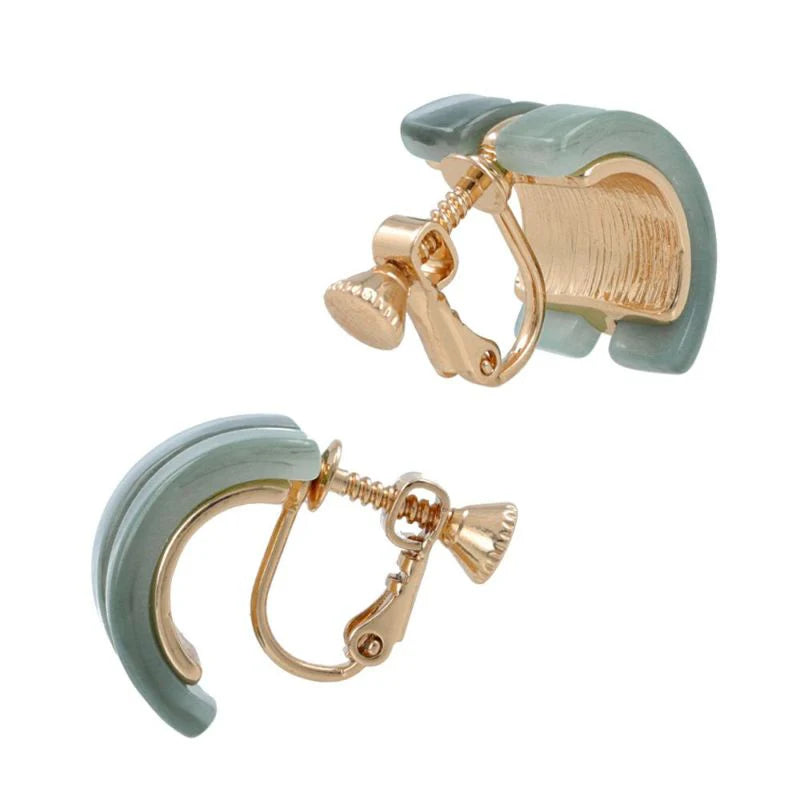 Japanese non-pierced earring- Marble Line Hoop Screw-back Earrings