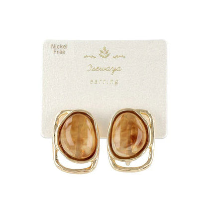 Japanese non-pierced earrings- Brown marble oval screw-back earrings