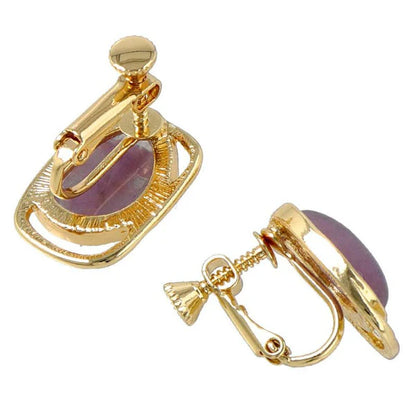 Japanese non-pierced earrings- Brown marble oval screw-back earrings