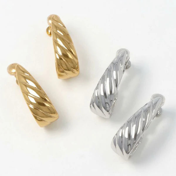Japanese non-pierced earrings- Mirror slash line drop-shaped screw-back earrings- Made in Japan