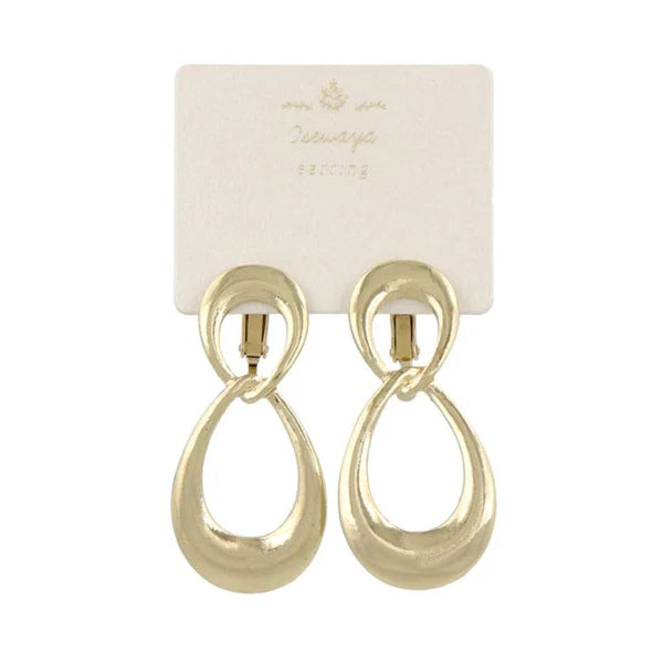 Japanese non-pierced earrings- Gold twist oval screw-back earrings