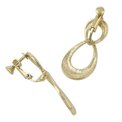 Japanese non-pierced earrings- Gold twist oval screw-back earrings