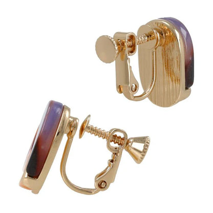 Japanese non-pierced earrings- Marble flow oval screw-back earrings