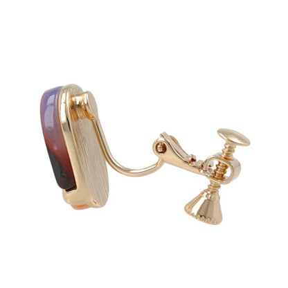 Japanese non-pierced earrings- Marble flow oval screw-back earrings