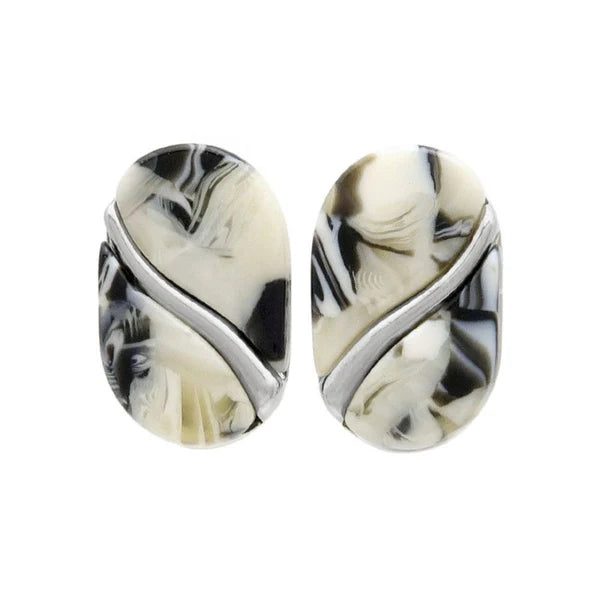 Japanese non-pierced earrings- Marble flow oval screw-back earrings