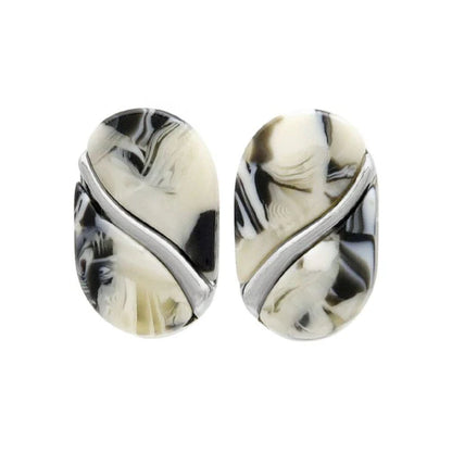 Japanese non-pierced earrings- Marble flow oval screw-back earrings