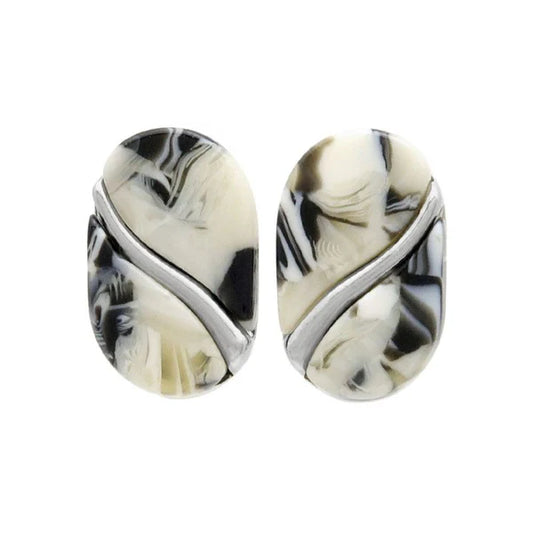 Japanese non-pierced earrings- Marble flow oval screw-back earrings