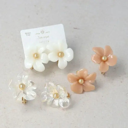 Japanese non-pierced earrings- Minimalist Clear Metal Flower Screw-Backs earrings