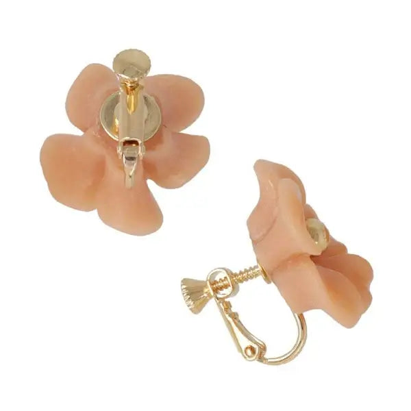 Japanese non-pierced earrings- Minimalist Clear Metal Flower Screw-Backs earrings