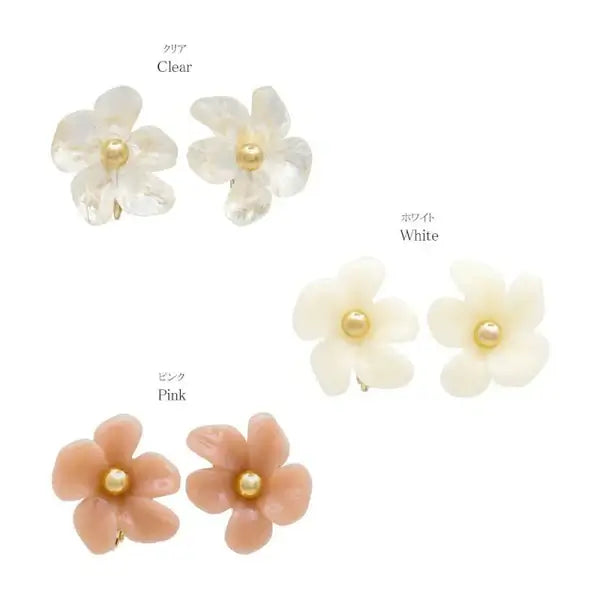 Japanese non-pierced earrings- Minimalist Clear Metal Flower Screw-Backs earrings