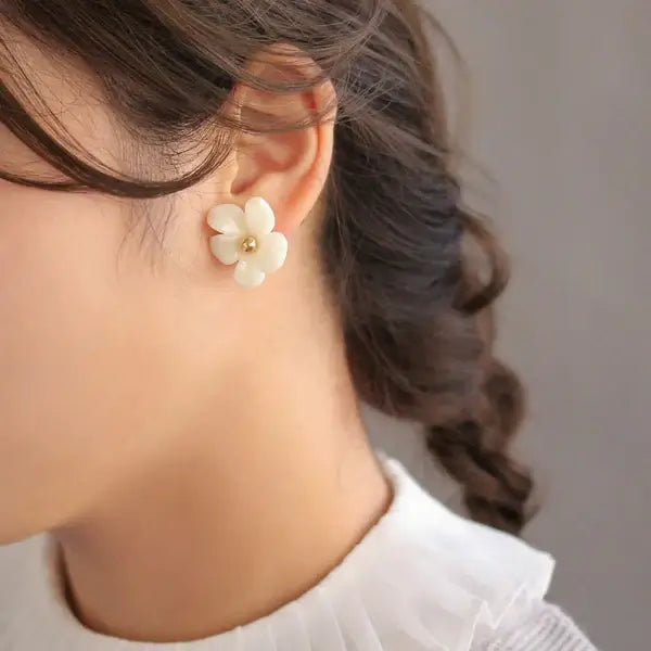 Japanese non-pierced earrings- Minimalist Clear Metal Flower Screw-Backs earrings