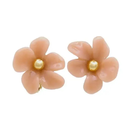 Japanese non-pierced earrings- Minimalist Clear Metal Flower Screw-Backs earrings