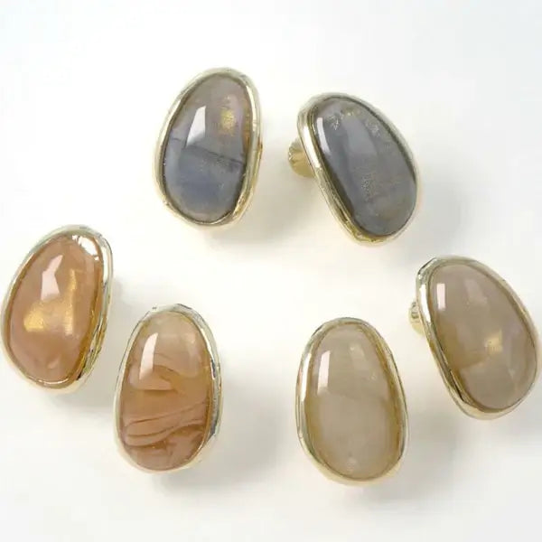 Japanese non-pierced earrings- Marble Oval Metal Frame Screw-Back Earrings