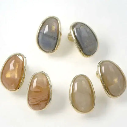 Japanese non-pierced earrings- Marble Oval Metal Frame Screw-Back Earrings