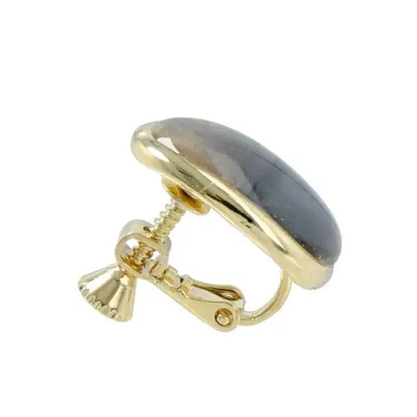 Japanese non-pierced earrings- Marble Oval Metal Frame Screw-Back Earrings