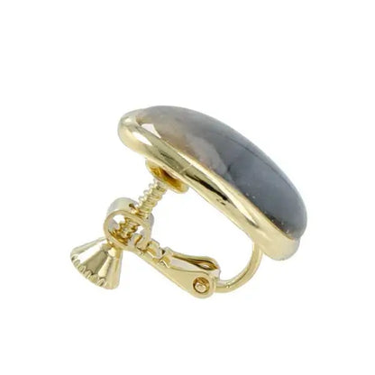 Japanese non-pierced earrings- Marble Oval Metal Frame Screw-Back Earrings