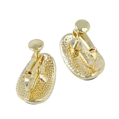 Japanese non-pierced earrings- Marble Oval Metal Frame Screw-Back Earrings