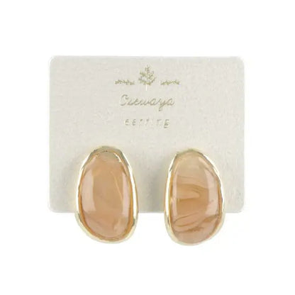 Japanese non-pierced earrings- Marble Oval Metal Frame Screw-Back Earrings